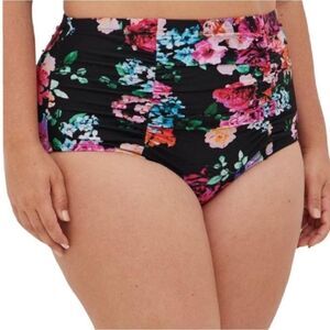 Torrid Black Colorful Floral High Waist Ruched Bikini Swim Bottoms 3X